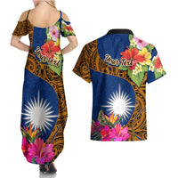 Personalised Marshall Islands Manit Day Couples Matching Summer Maxi Dress and Hawaiian Shirt Marshall Seal Mix Hibiscus Flower Maori Pattern Style LT03 - Polynesian Pride
