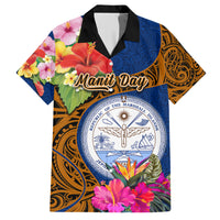 Personalised Marshall Islands Manit Day Hawaiian Shirt Marshall Seal Mix Hibiscus Flower Maori Pattern Style LT03 Blue - Polynesian Pride