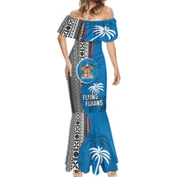 Fiji Rugby Mermaid Dress Coat of Arms Palm Tree Mix Polynesia Tapa Pattern LT03 - Polynesian Pride