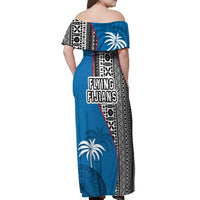 Fiji Rugby Off Shoulder Maxi Dress Coat of Arms Palm Tree Mix Polynesia Tapa Pattern LT03 - Polynesian Pride
