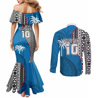 Custom Fiji Rugby Couples Matching Mermaid Dress and Long Sleeve Button Shirts Coat of Arms Palm Tree Mix Polynesia Tapa Pattern LT03 - Polynesian Pride