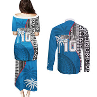 Custom Fiji Rugby Couples Matching Puletasi Dress and Long Sleeve Button Shirts Coat of Arms Palm Tree Mix Polynesia Tapa Pattern LT03 - Polynesian Pride