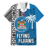 Custom Fiji Rugby Hawaiian Shirt Coat of Arms Palm Tree Mix Polynesia Tapa Pattern LT03 Blue - Polynesian Pride
