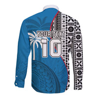 Custom Fiji Rugby Long Sleeve Button Shirt Coat of Arms Palm Tree Mix Polynesia Tapa Pattern LT03 - Polynesian Pride