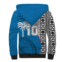 Custom Fiji Rugby Sherpa Hoodie Coat of Arms Palm Tree Mix Polynesia Tapa Pattern LT03 - Polynesian Pride