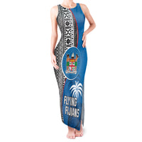 Custom Fiji Rugby Tank Maxi Dress Coat of Arms Palm Tree Mix Polynesia Tapa Pattern LT03 Women Blue - Polynesian Pride