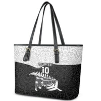 Custom New Zealand World Cup 2023 Leather Tote Bag Aotearoa Haka Rugby with Silver Fern Maori Ethnic Pattern LT03 - Polynesian Pride