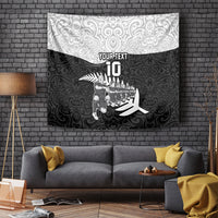 Custom New Zealand World Cup 2023 Tapestry Aotearoa Haka Rugby with Silver Fern Maori Ethnic Pattern LT03 Black - Polynesian Pride