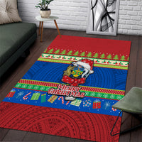 Solomon Islands Christmas Area Rug Santa With Flag Of Solomon Polynesian Tribal Xmas Vibe LT03 Blue - Polynesian Pride