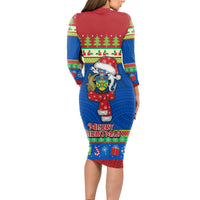 Solomon Islands Christmas Long Sleeve Bodycon Dress Santa With Flag Of Solomon Polynesian Tribal Xmas Vibe LT03 - Polynesian Pride
