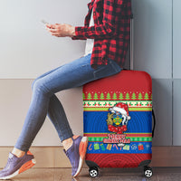Solomon Islands Christmas Luggage Cover Santa With Flag Of Solomon Polynesian Tribal Xmas Vibe LT03 - Polynesian Pride