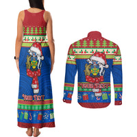 Personalised Solomon Islands Christmas Couples Matching Tank Maxi Dress and Long Sleeve Button Shirt Santa With Flag Of Solomon Polynesian Tribal Xmas Vibe LT03 - Polynesian Pride