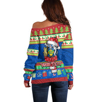 Personalised Solomon Islands Christmas Off Shoulder Sweater Santa With Flag Of Solomon Polynesian Tribal Xmas Vibe LT03 - Polynesian Pride