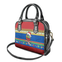 Personalised Solomon Islands Christmas Shoulder Handbag Santa With Flag Of Solomon Polynesian Tribal Xmas Vibe LT03 - Polynesian Pride