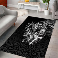 New Zealand Rugby Area Rug Maori Warrior Rugby with Silver Fern Sleeve Tribal Ethnic Style LT03 - Polynesian Pride
