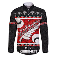 Personalized New Zealand Christmas Family Matching Mermaid Dress and Hawaiian Shirt Santa Haka Fern and Kiwi Bird Tino Rangatiratanga Maori Flag Style LT03 Dad's Shirt - Long Sleeve Black - Polynesian Pride