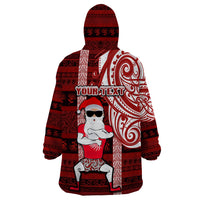 Personalized New Zealand Christmas Wearable Blanket Hoodie Santa Claus and Kiwi Bird Maori Tattoo Koru Pattern LT03 - Polynesian Pride