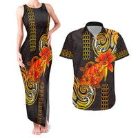 Hawaii Turtle Hibiscus Flower Couples Matching Tank Maxi Dress and Hawaiian Shirt Polynesian Tattoo LT03 Black - Polynesian Pride