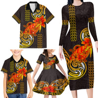 Hawaii Turtle Hibiscus Flower Family Matching Long Sleeve Bodycon Dress and Hawaiian Shirt Polynesian Tattoo LT03 - Polynesian Pride