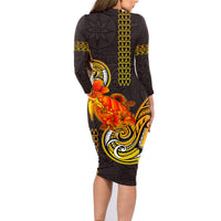 Hawaii Turtle Hibiscus Flower Family Matching Long Sleeve Bodycon Dress and Hawaiian Shirt Polynesian Tattoo LT03 - Polynesian Pride