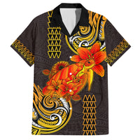 Hawaii Turtle Hibiscus Flower Family Matching Off Shoulder Short Dress and Hawaiian Shirt Polynesian Tattoo LT03 Dad's Shirt - Short Sleeve Black - Polynesian Pride