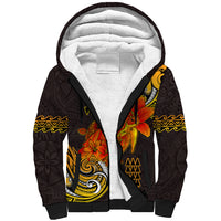 Hawaii Turtle Hibiscus Flower Sherpa Hoodie Polynesian Tattoo LT03 Unisex Black - Polynesian Pride