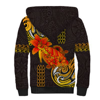 Hawaii Turtle Hibiscus Flower Sherpa Hoodie Polynesian Tattoo LT03 - Polynesian Pride