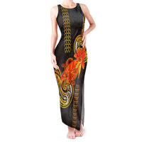 Hawaii Turtle Hibiscus Flower Tank Maxi Dress Polynesian Tattoo LT03 Women Black - Polynesian Pride