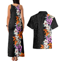 Hawaii Tropical Leaves and Flowers Couples Matching Tank Maxi Dress and Hawaiian Shirt Tribal Polynesian Pattern LT03 - Polynesian Pride