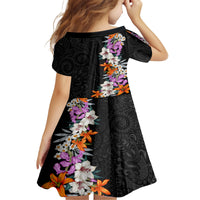 Hawaii Tropical Leaves and Flowers Kid Short Sleeve Dress Tribal Polynesian Pattern LT03 - Polynesian Pride