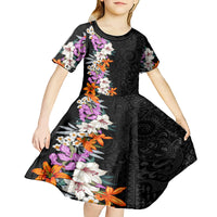 Hawaii Tropical Leaves and Flowers Kid Short Sleeve Dress Tribal Polynesian Pattern LT03 - Polynesian Pride