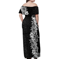 Hawaii Tropical Leaves and Flowers Family Matching Off Shoulder Maxi Dress and Hawaiian Shirt Tribal Polynesian Pattern Black White Style LT03 - Polynesian Pride