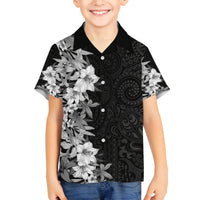 Hawaii Tropical Leaves and Flowers Family Matching Tank Maxi Dress and Hawaiian Shirt Tribal Polynesian Pattern Black White Style LT03 Son's Shirt Black - Polynesian Pride