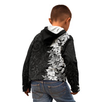 Hawaii Tropical Leaves and Flowers Kid Hoodie Tribal Polynesian Pattern Black White Style LT03 - Polynesian Pride