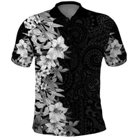 Hawaii Tropical Leaves and Flowers Polo Shirt Tribal Polynesian Pattern Black White Style LT03 Black - Polynesian Pride