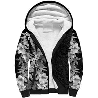 Hawaii Tropical Leaves and Flowers Sherpa Hoodie Tribal Polynesian Pattern Black White Style LT03 Unisex Black - Polynesian Pride