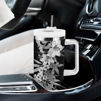 Hawaii Tropical Leaves and Flowers Tumbler With Handle Tribal Polynesian Pattern Black White Style