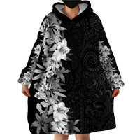 Hawaii Tropical Leaves and Flowers Wearable Blanket Hoodie Tribal Polynesian Pattern Black White Style LT03 - Polynesian Pride