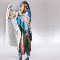 Hawaii Cocktails Hooded Blanket Parrot with Cute Beach Landscape and Tropical Plants