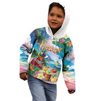 Hawaii Cocktails Kid Hoodie Parrot with Cute Beach Landscape and Tropical Plants