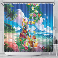 Hawaii Cocktails Shower Curtain Parrot with Cute Beach Landscape and Tropical Plants