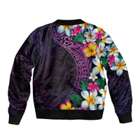 Hawaiian Plumeria-Polynesian Art Tattoo Mauve Color Sleeve Zip Bomber Jacket