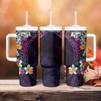 Hawaiian Plumeria-Polynesian Art Tattoo Mauve Color Tumbler With Handle