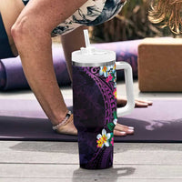 Hawaiian Plumeria-Polynesian Art Tattoo Mauve Color Tumbler With Handle