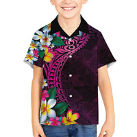 Hawaiian Plumeria-Polynesian Art Tattoo Plum Pink Color Family Matching Long Sleeve Bodycon Dress and Hawaiian Shirt