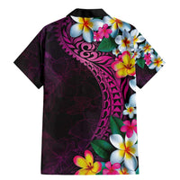 Hawaiian Plumeria-Polynesian Art Tattoo Plum Pink Color Family Matching Mermaid Dress and Hawaiian Shirt