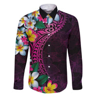Hawaiian Plumeria-Polynesian Art Tattoo Plum Pink Color Family Matching Short Sleeve Bodycon Dress and Hawaiian Shirt