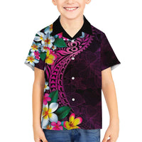 Hawaiian Plumeria-Polynesian Art Tattoo Plum Pink Color Family Matching Short Sleeve Bodycon Dress and Hawaiian Shirt