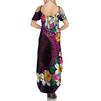 Hawaiian Plumeria-Polynesian Art Tattoo Plum Pink Color Family Matching Summer Maxi Dress and Hawaiian Shirt