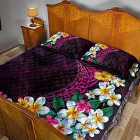 Hawaiian Plumeria-Polynesian Art Tattoo Plum Pink Color Quilt Bed Set